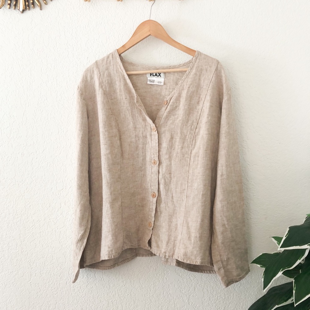 FLAX Linen Button Down Blouse Size Large